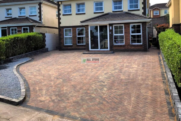 Block Paved Driveway with Slane Rustic Bricks, Charcoal Border and Connemara Walling in Douglas, Co. Cork