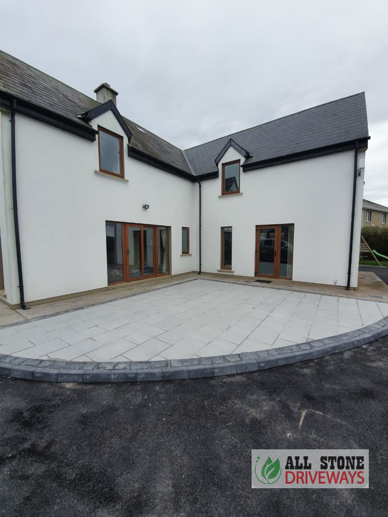 Granite Slabbed Patio with Charcoal Cobble Sets in North Cork