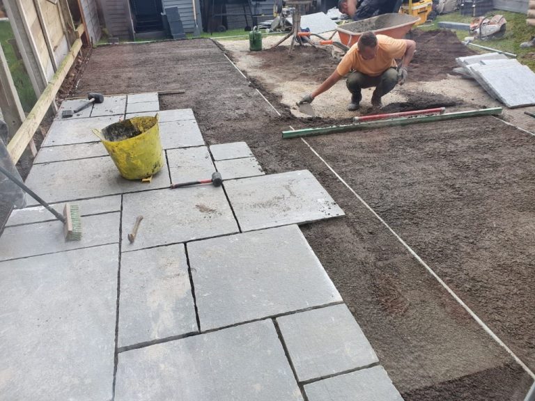 Natural Limestone Patio with a Brick Border in Glanmire, Co. Cork