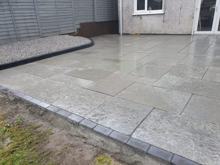 Natural Limestone Patio with a Brick Border in Glanmire, Co. Cork