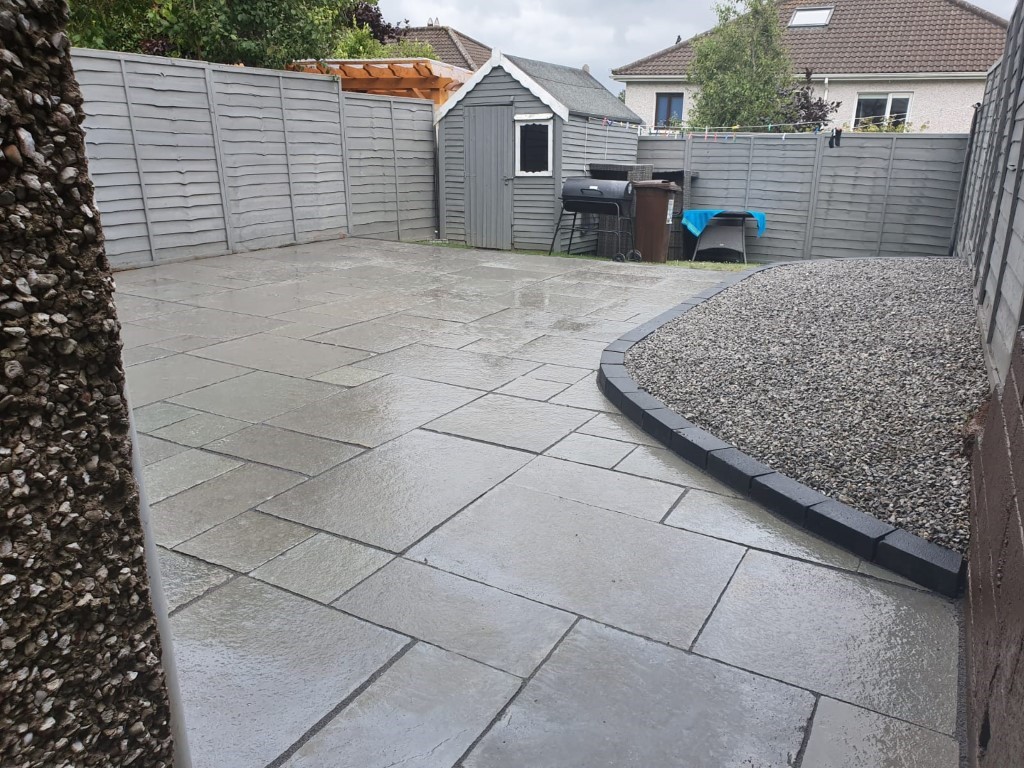 Natural Limestone Patio with a Brick Border in Glanmire, Co. Cork