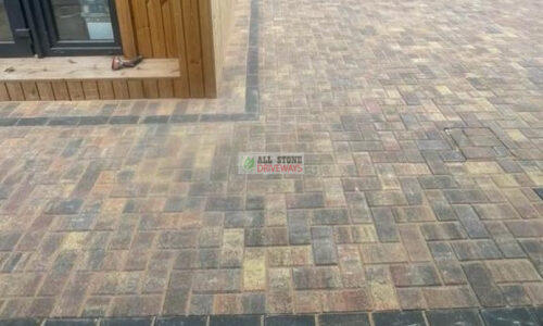 Patio with Slane Rustic Brick and Charcoal Border in Dripsey, Co. Cork
