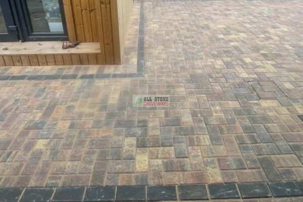 Patio with Slane Rustic Brick and Charcoal Border in Dripsey, Co. Cork