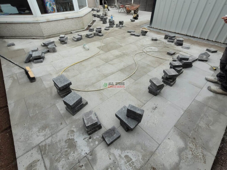 Silver Granite Slabbed Patio with Brick Border in East Cork