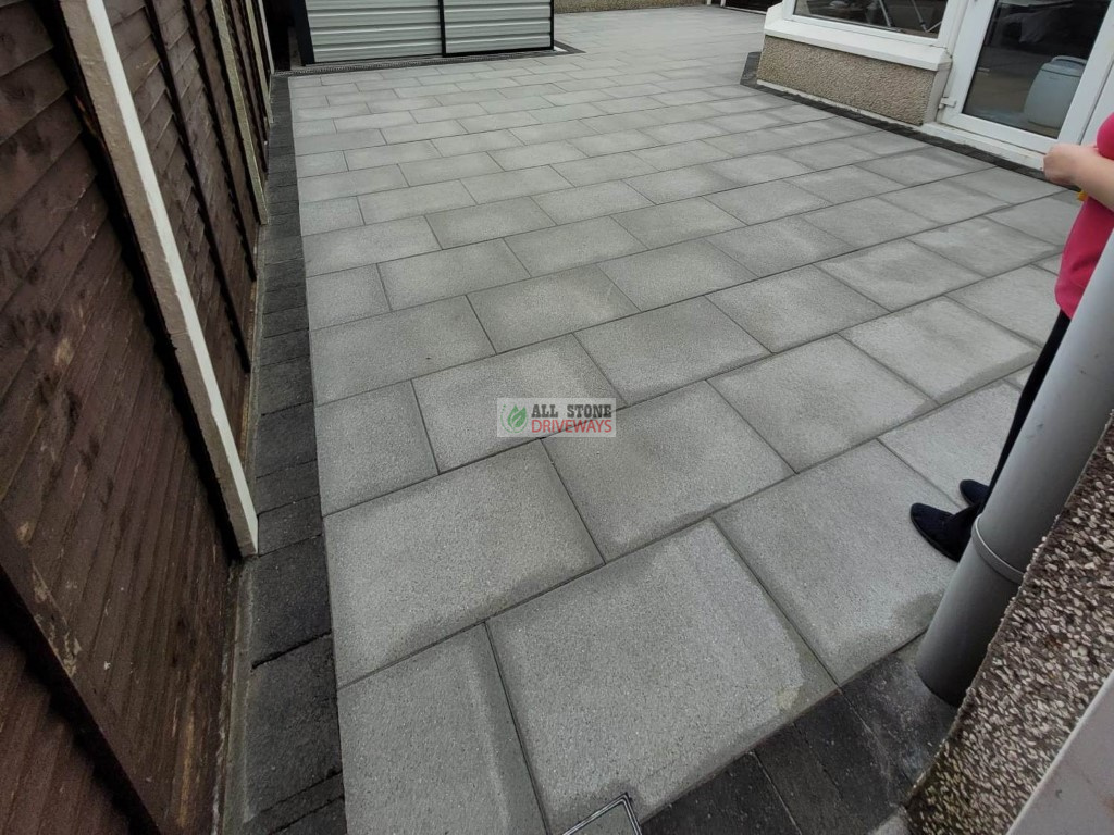 Silver Granite Slabbed Patio with Brick Border in East Cork