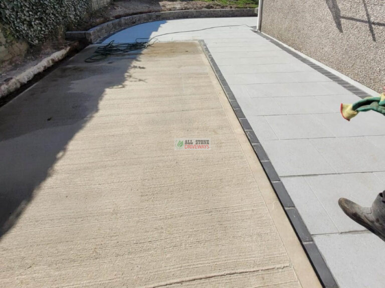 Silver Granite Slabbed Patio with Concrete Shed Base in Youghal, Co. Cork